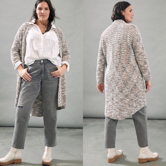 Anthropologie Pilcro Padma Space Dye Neutral Motif Longline Cardigan Sweater - Picture 1 of 13